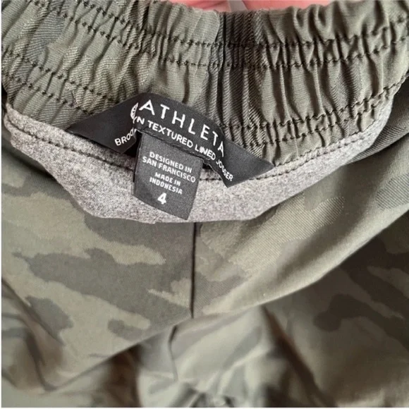Athleta Brooklyn Lined Jogger pants green olive camo lux relaxed fit stretch
